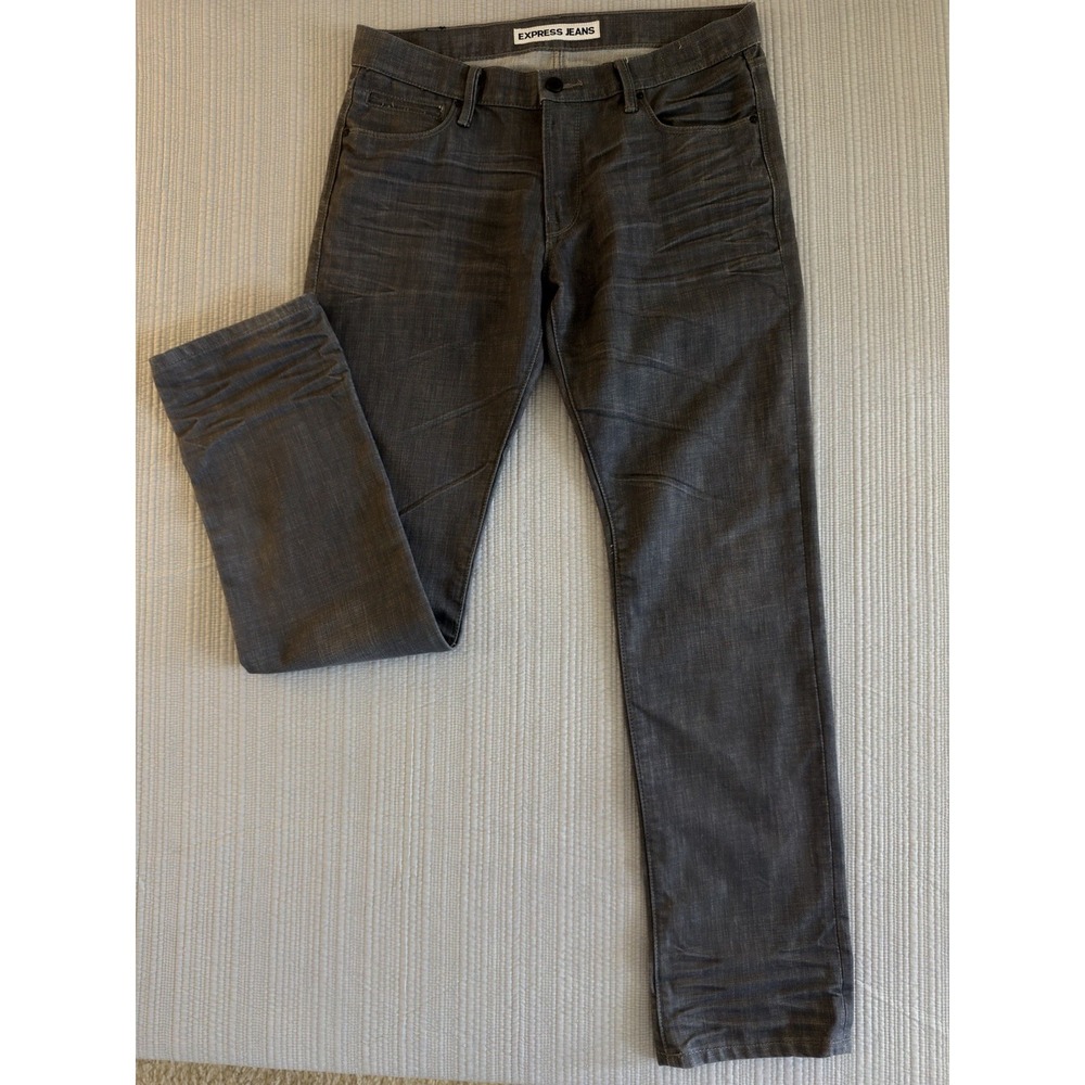 Express Men Gray Cotton Slim Straight Jeans Button Zip Logo 5-Pocket size W33/34